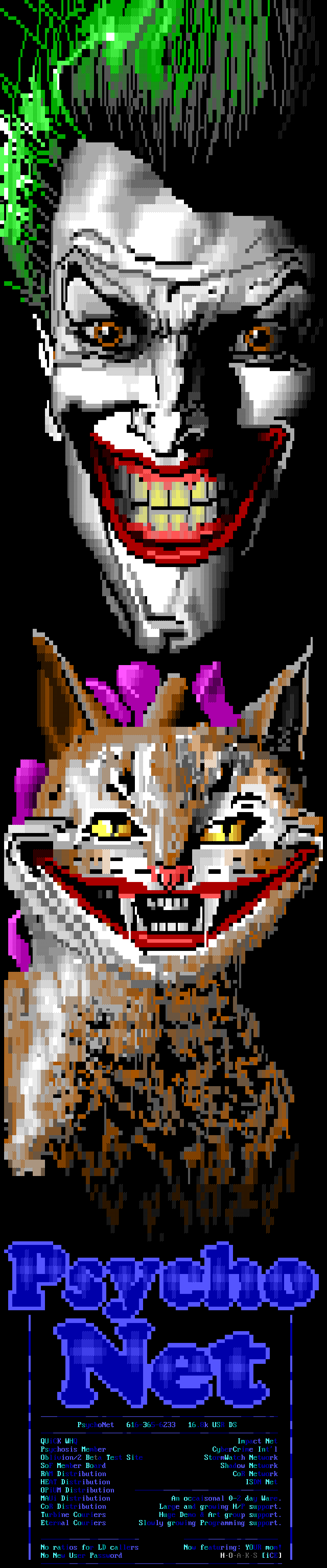 PsychoNet BBS banner from iCE pack 1994/02